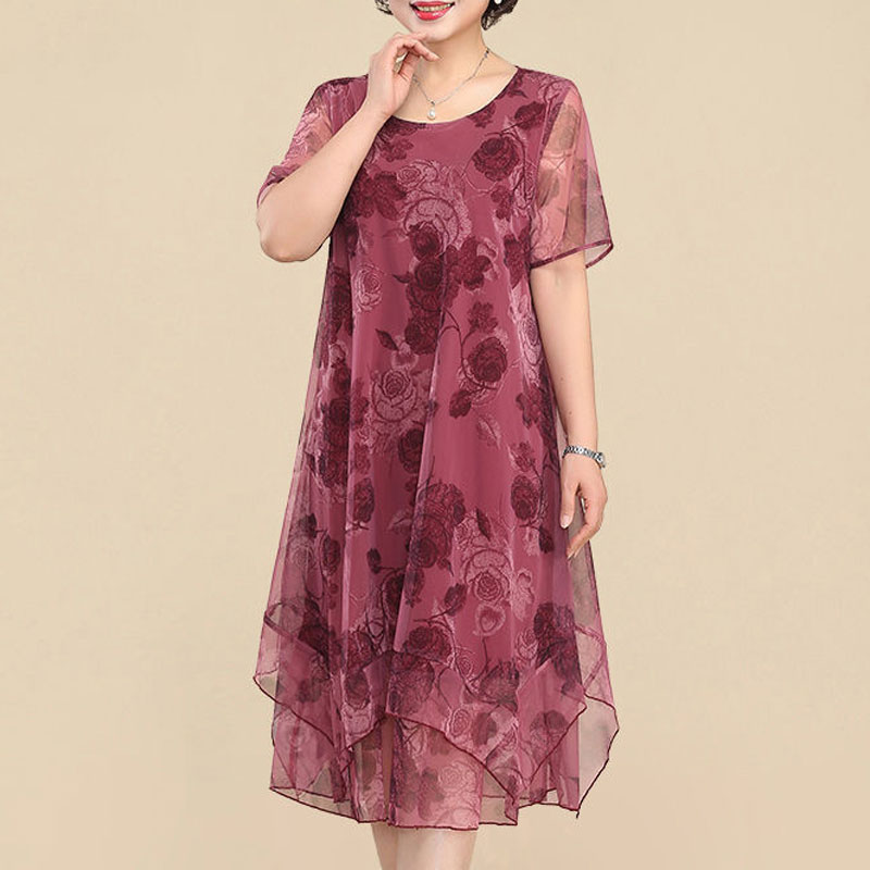 Summer Clothing For 60 Year Old Woman - Yeni o-boyun kısa kollu elbiseler Vintage