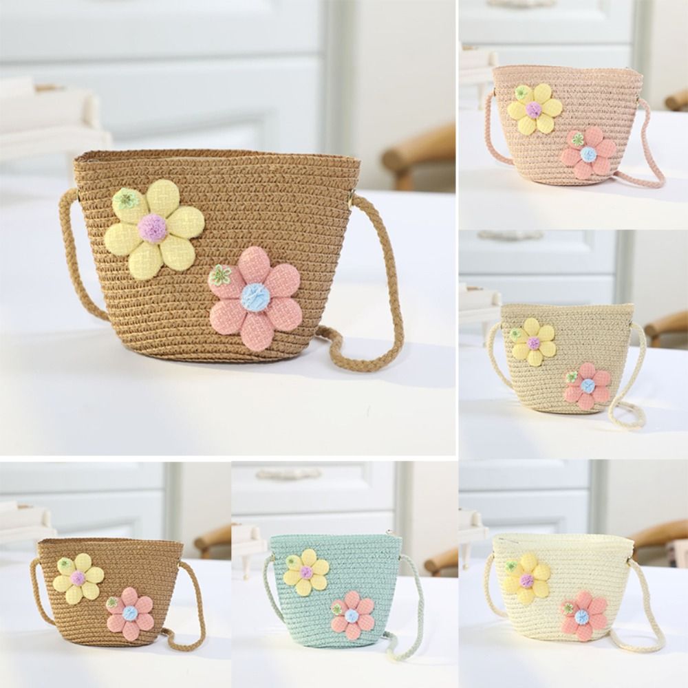 Beach Bag Straw - El yapımı Dokuma Kız Çiçek Hasır