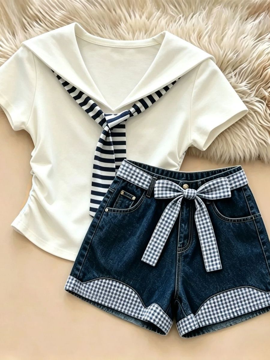 Summer Clothing Set For Girls - Kız Çocuk Yazlık Günlük Kot Şort