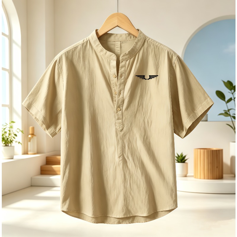 Summer Clothing Trends - Erkek pamuklu ve keten Henley yaka
