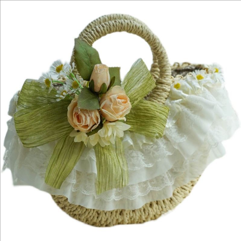 Beach Bag Straw - Country tarzı Lolita dantel hasır dokuma