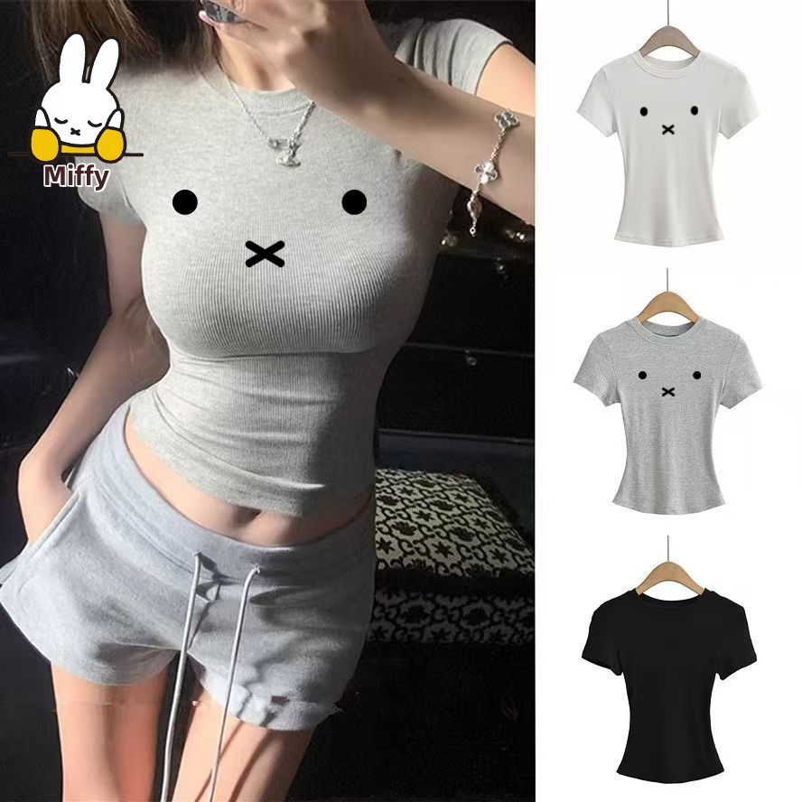 Summer Clothing Places - Kawaii Miffy T-shirt Yeni Amerikan Gri