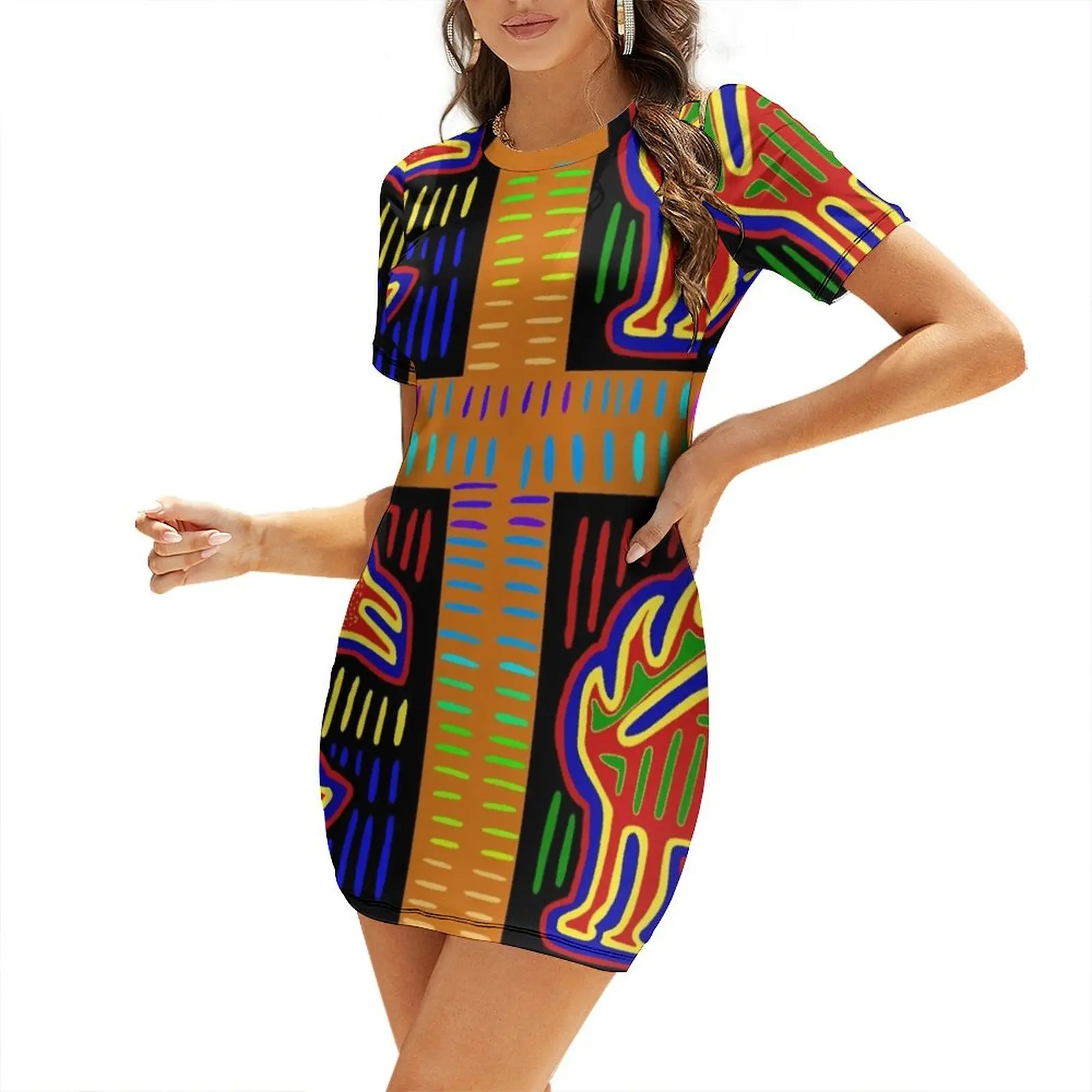 Indian Summer Vintage Clothing - Kuna Indian Caballo Kısa Kollu Elbise