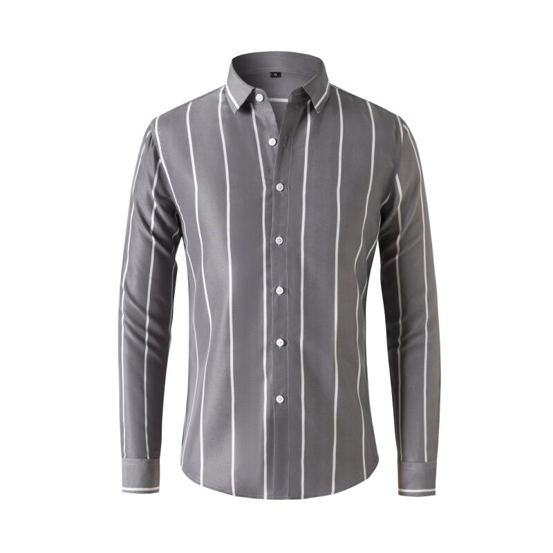 Summer Clothing Long Sleeve - Erkek Çizgili Elbise Gömlek Uzun Kollu