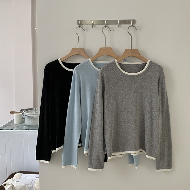 Summer Clothing Long Sleeve - %100 Pamuk Kadın O-Yaka Renk Bloklu