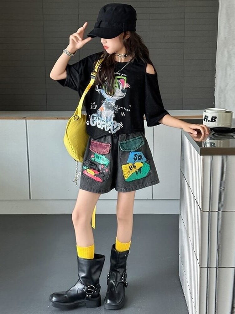 Summer Clothing Set For Girls - Kızlar Yazlık kısa kollu tişört Seti