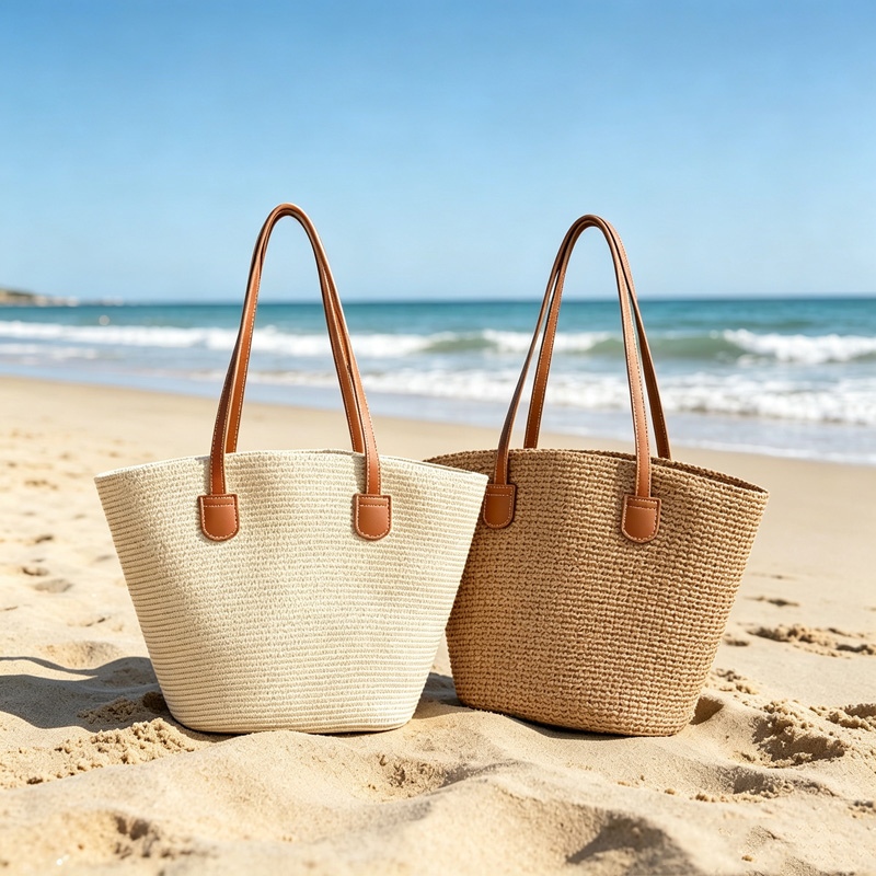 Beach Bag Straw - CLAREGQI Kadın Düz Renk Hasır Çanta,