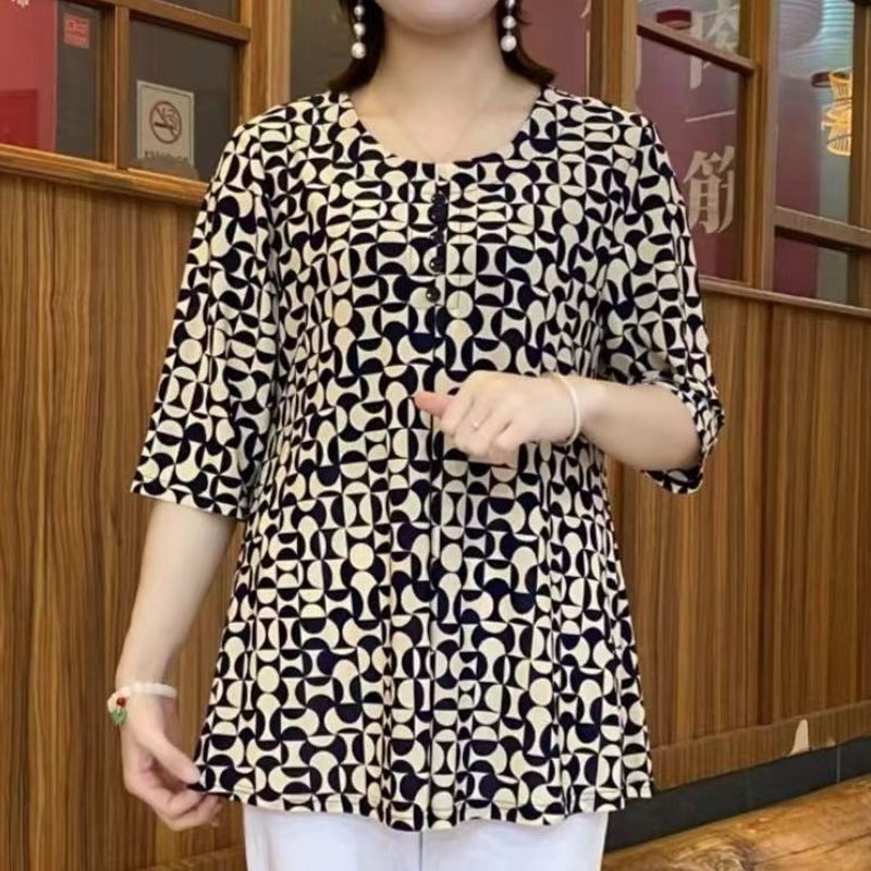 Summer Clothing For 60 Year Old Woman - Vintage baskılı tişört Casual gevşek kıvrımlar