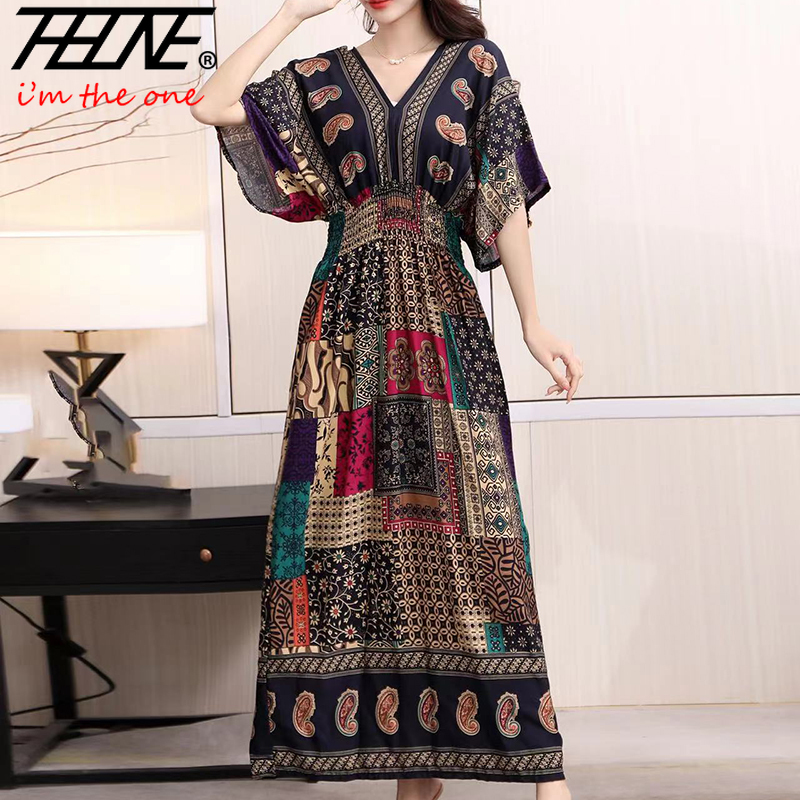 Indian Summer Vintage Clothing - Kadın elbise yaz 2024 Maxi uzun