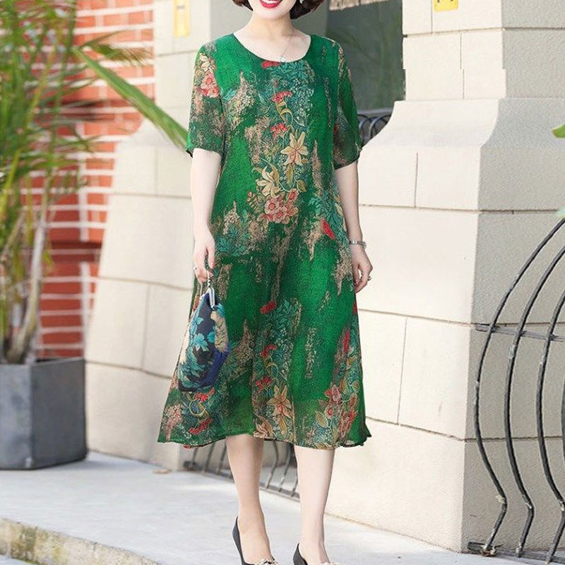 Summer Clothing For 60 Year Old Woman - Moda düzensiz Midi elbise Vintage çiçek