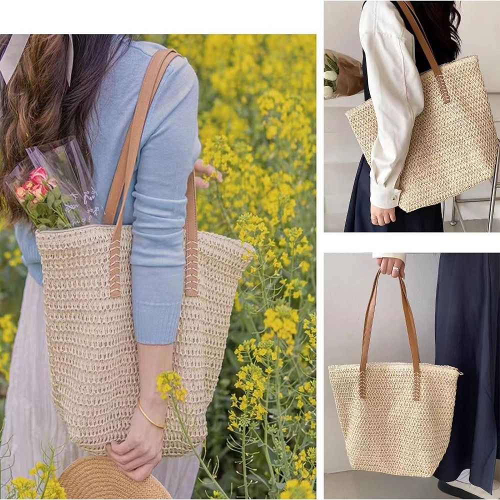 Moda Düz Renk Örgü Hasır Tote  - Beach Bag Straw incelemesi ve fiyatı