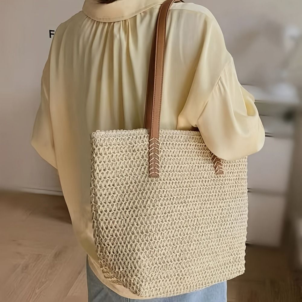 Moda Düz Renk Örgü Hasır Tote  - Beach Bag Straw incelemesi ve fiyatı