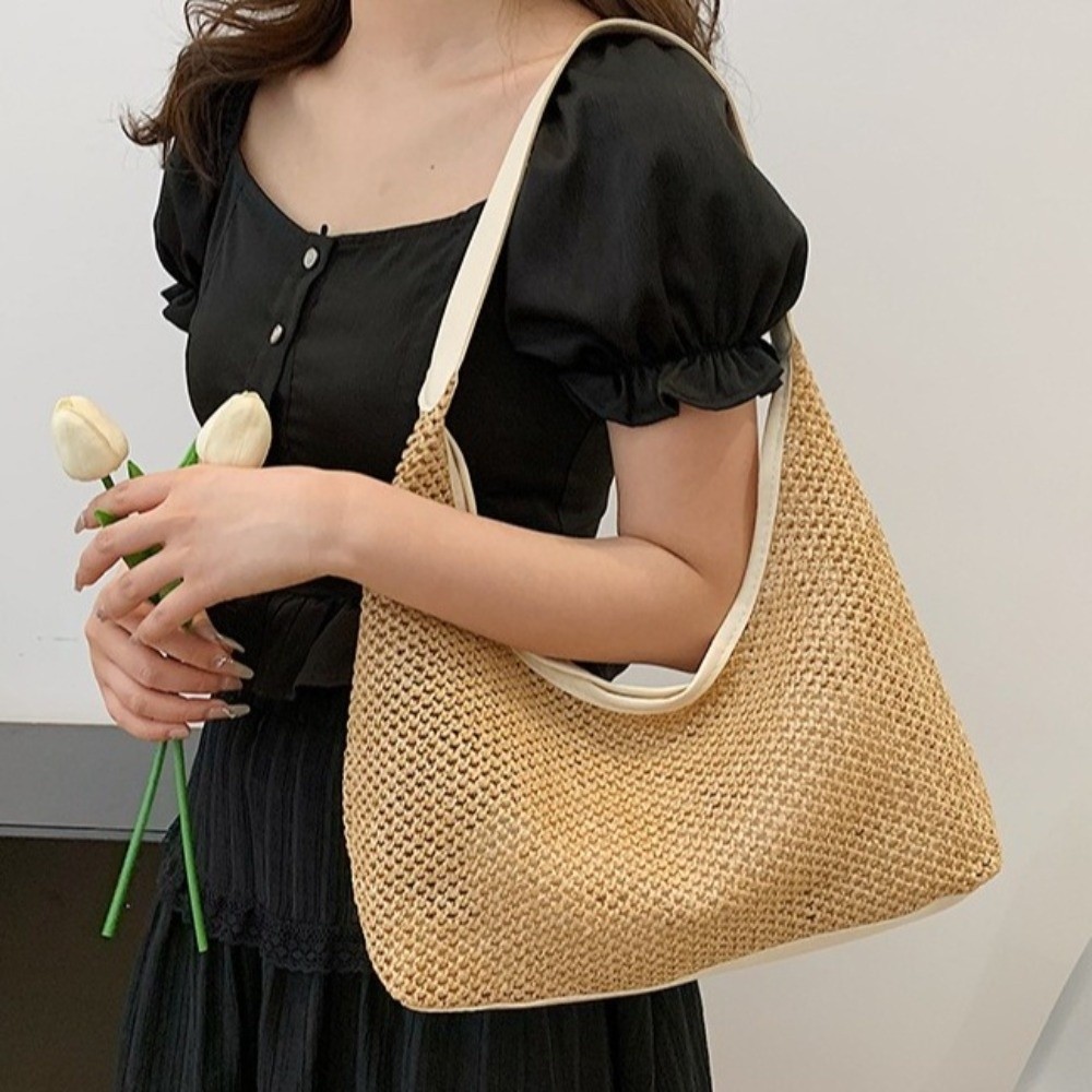 Sevimli Düz Renk Örgü Hasır Ça - Beach Bag Straw incelemesi ve fiyatı