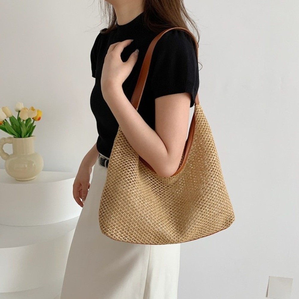Sevimli Düz Renk Örgü Hasır Ça - Beach Bag Straw incelemesi ve fiyatı