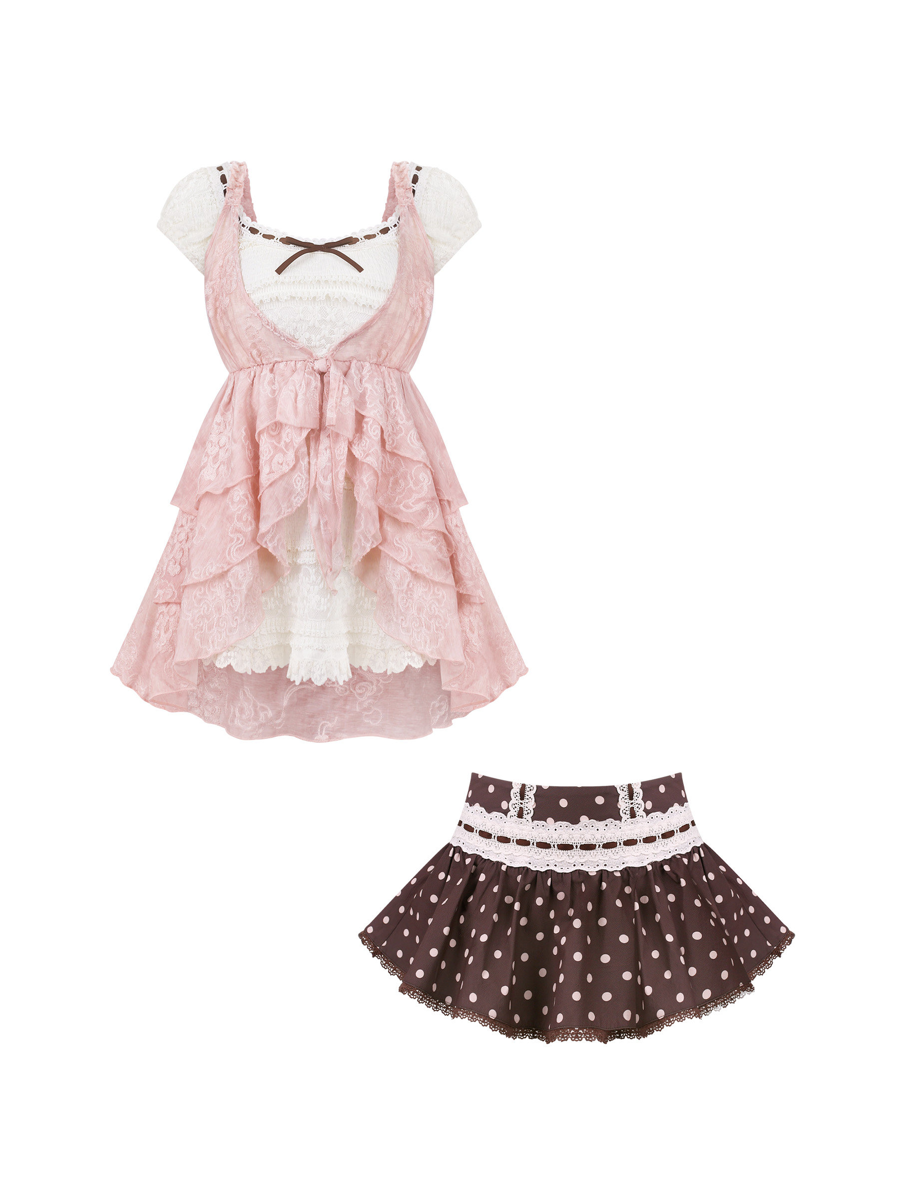 Tatlı Kawaii Puantiyeli Dantel - Summer Clothing Set For Girls incelemesi ve fiyatı