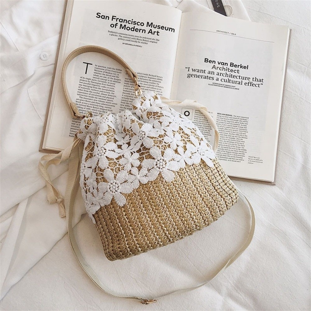 Vintage Dantel Hasır Omuz Çant - Beach Bag Straw incelemesi ve fiyatı