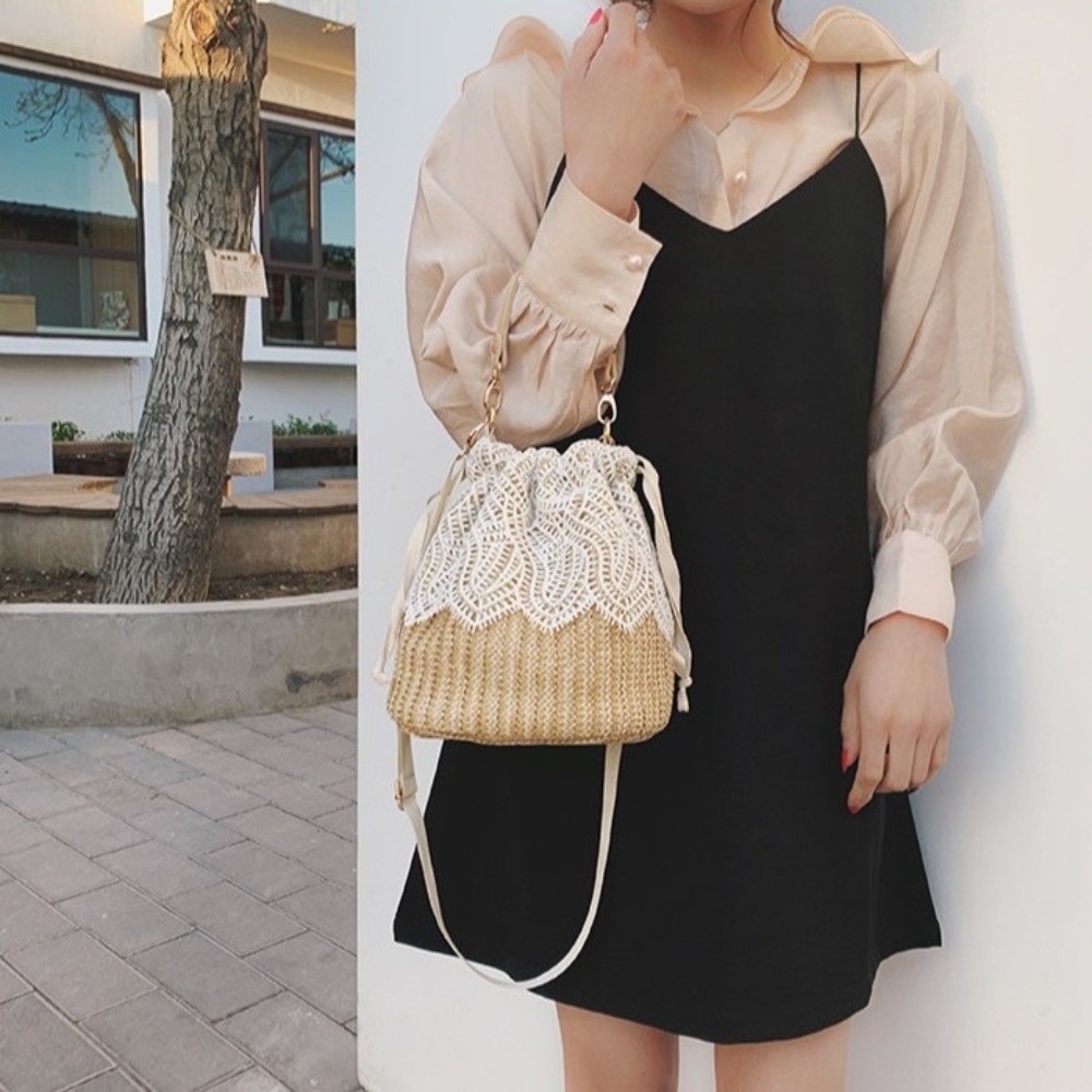 Vintage Dantel Hasır Omuz Çant - Beach Bag Straw incelemesi ve fiyatı