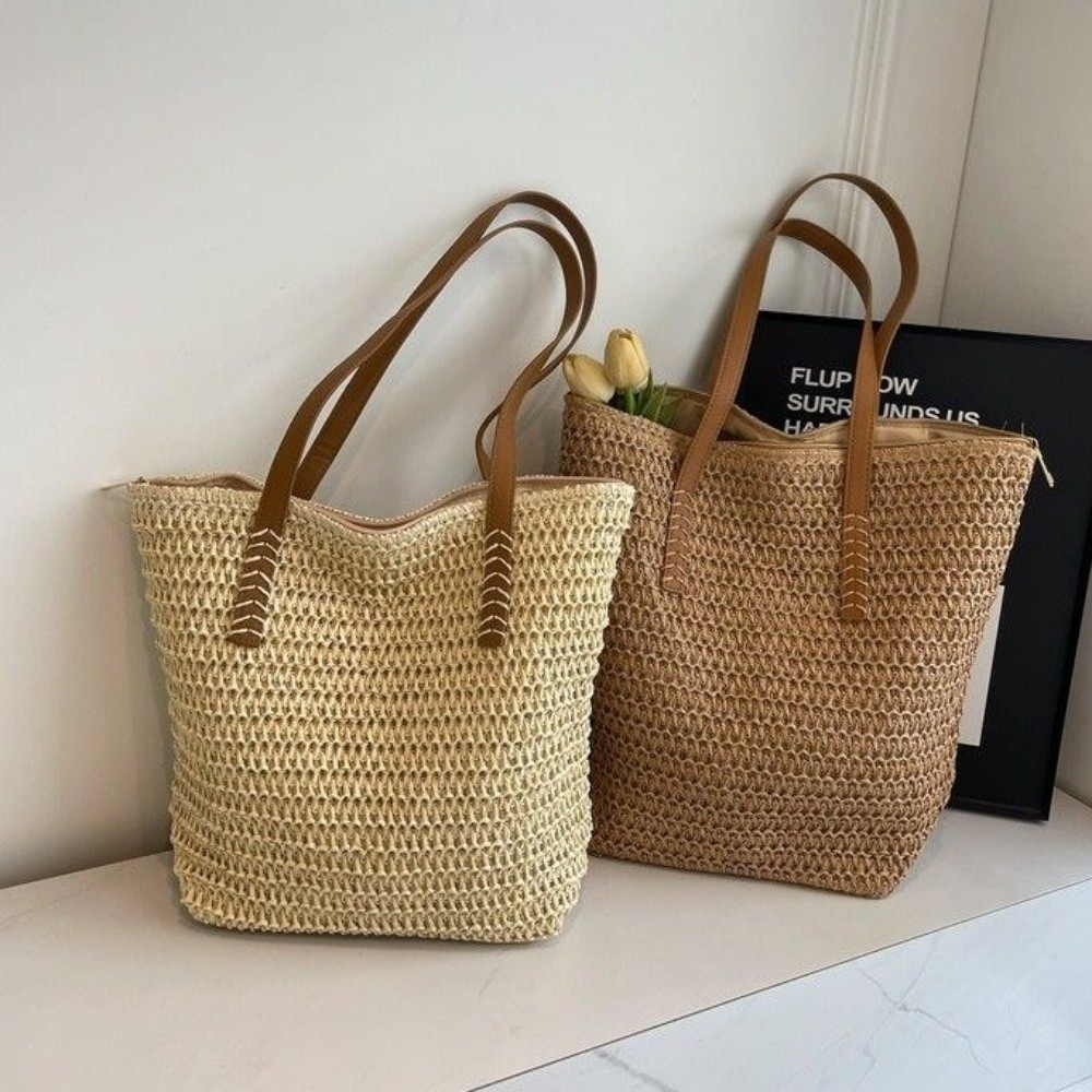 Sevimli Düz Renkli Hasır Örgü  - Beach Bag Straw incelemesi ve fiyatı